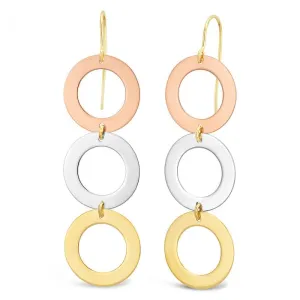 9ct Three-Tone Fancy 3x Circle Drop Hook Earrings
