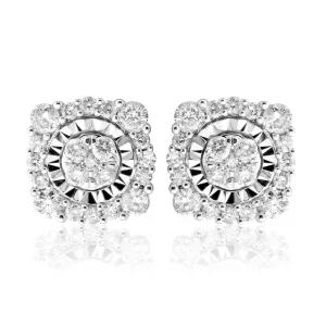 9ct White Gold 1/2 Carat Cluster Diamond Stud Earrings