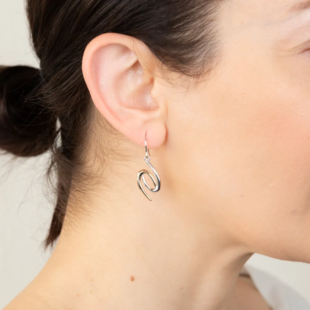 9ct Yellow And White Gold Two Connected Hooks Drop Earrings