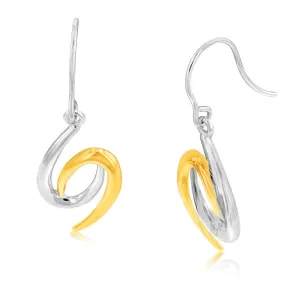 9ct Yellow And White Gold Two Connected Hooks Drop Earrings