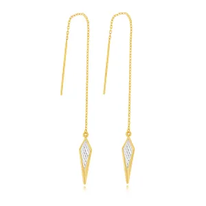 9ct Yellow And White Gold Two Tone Fancy Diamond Shape Drop Threader Earrings