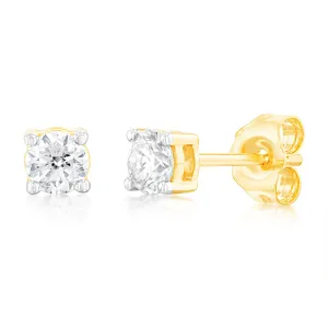 9ct Yellow Gold 1/2 Carat Diamond Stud Earrings