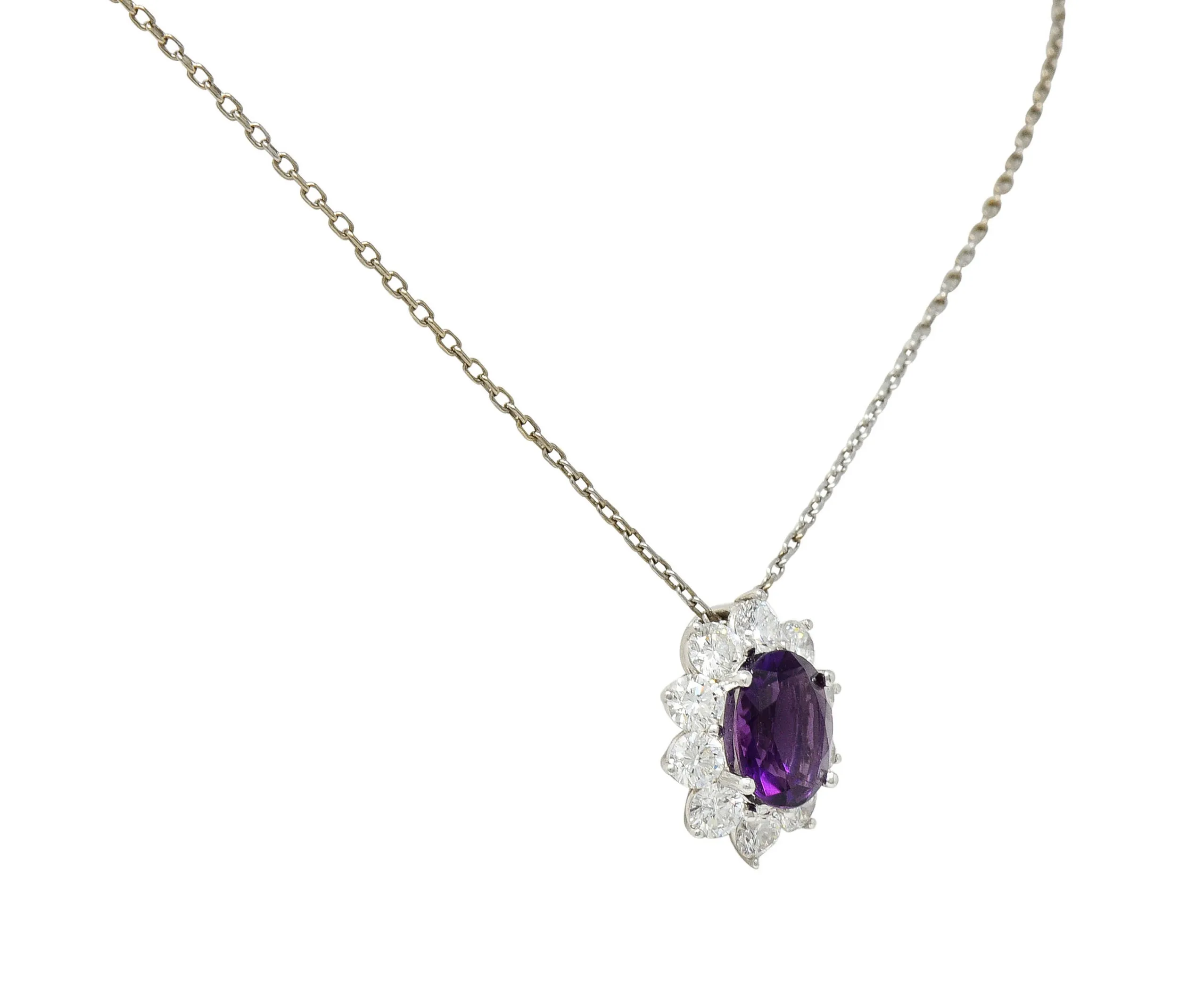 Amethyst 1.50 CTW Diamond Platinum Cluster Pendant Necklace