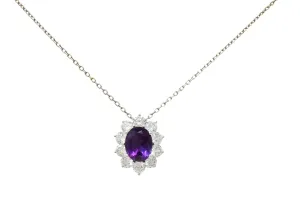 Amethyst 1.50 CTW Diamond Platinum Cluster Pendant Necklace