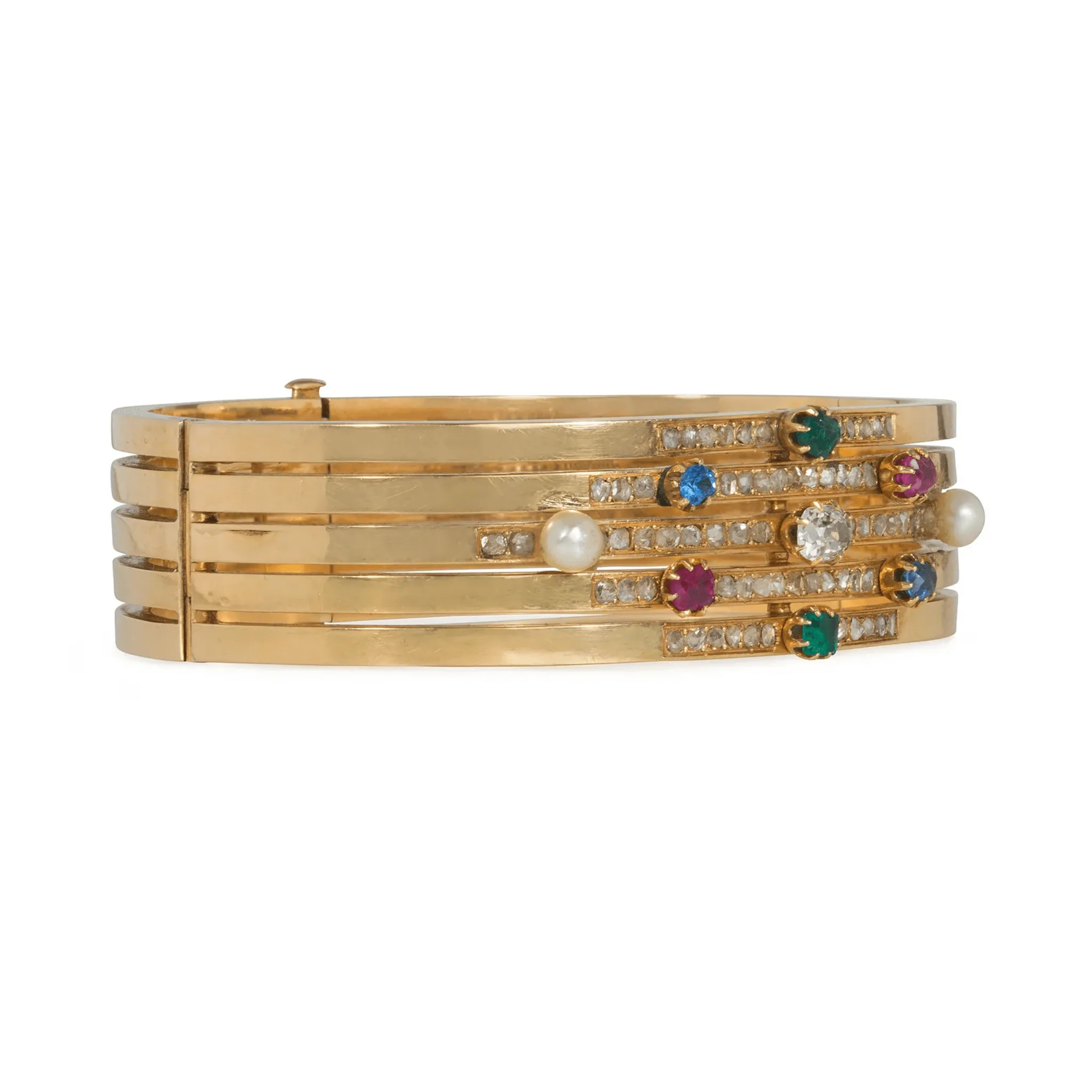 Antique 18KT Yellow Gold Multigem Bangle Bracelet