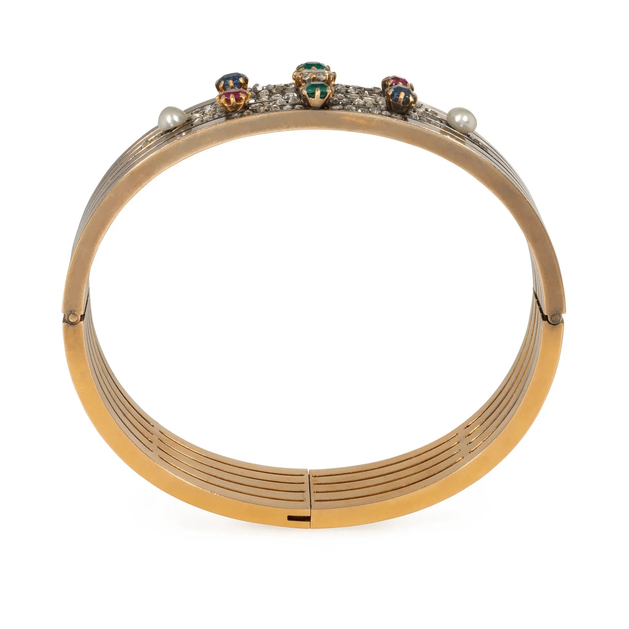 Antique 18KT Yellow Gold Multigem Bangle Bracelet