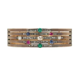 Antique 18KT Yellow Gold Multigem Bangle Bracelet
