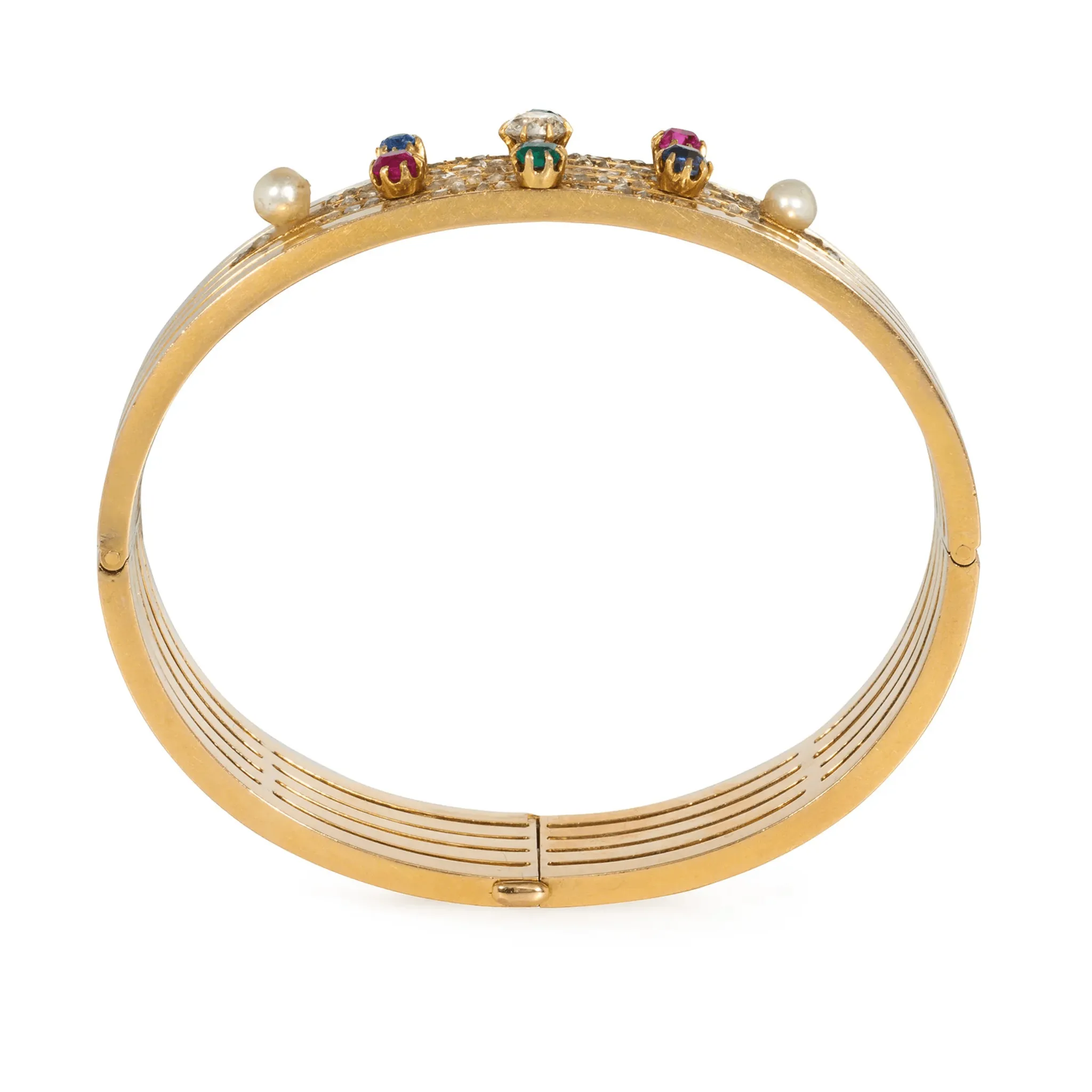 Antique 18KT Yellow Gold Multigem Bangle Bracelet