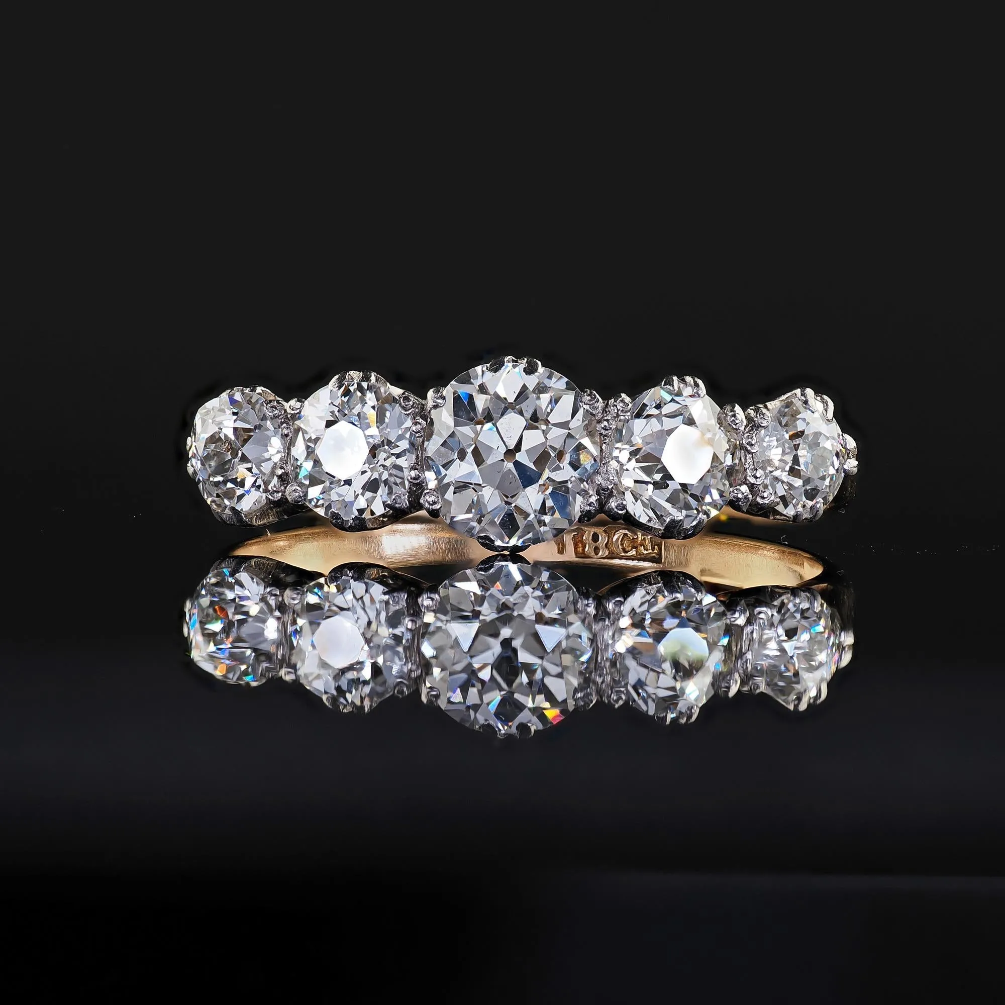 Antique Edwardian 18K Two Tone Gold Old European Five Diamond Wedding Band Ring