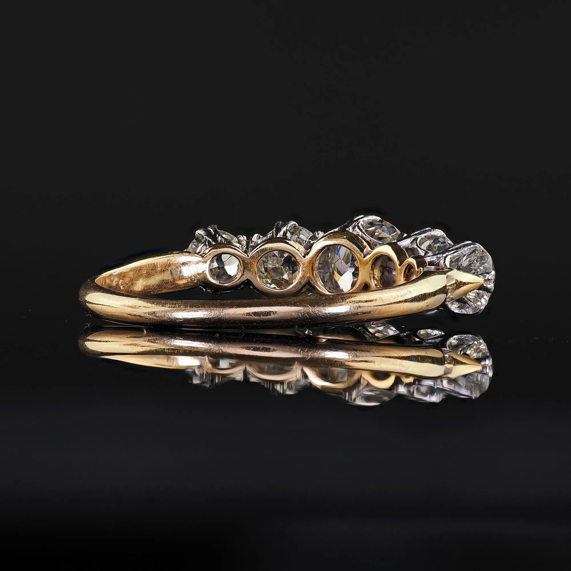 Antique Edwardian 18K Two Tone Gold Old European Five Diamond Wedding Band Ring