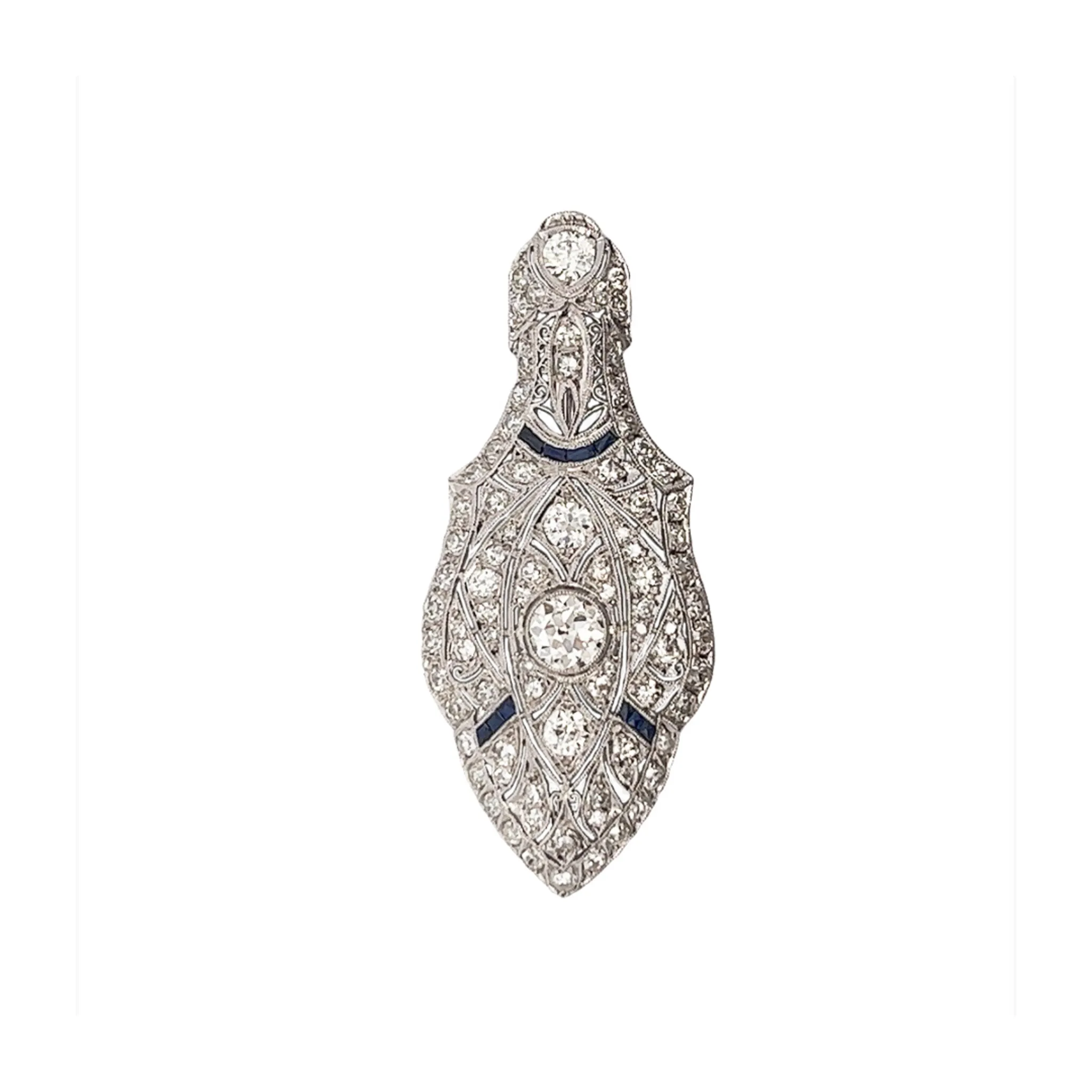 Antique Platinum Diamond & Sapphire Brooch/Pendant