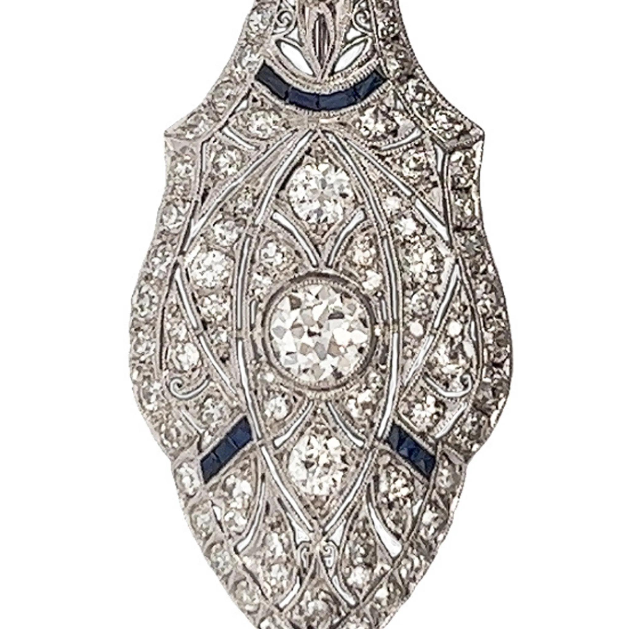 Antique Platinum Diamond & Sapphire Brooch/Pendant