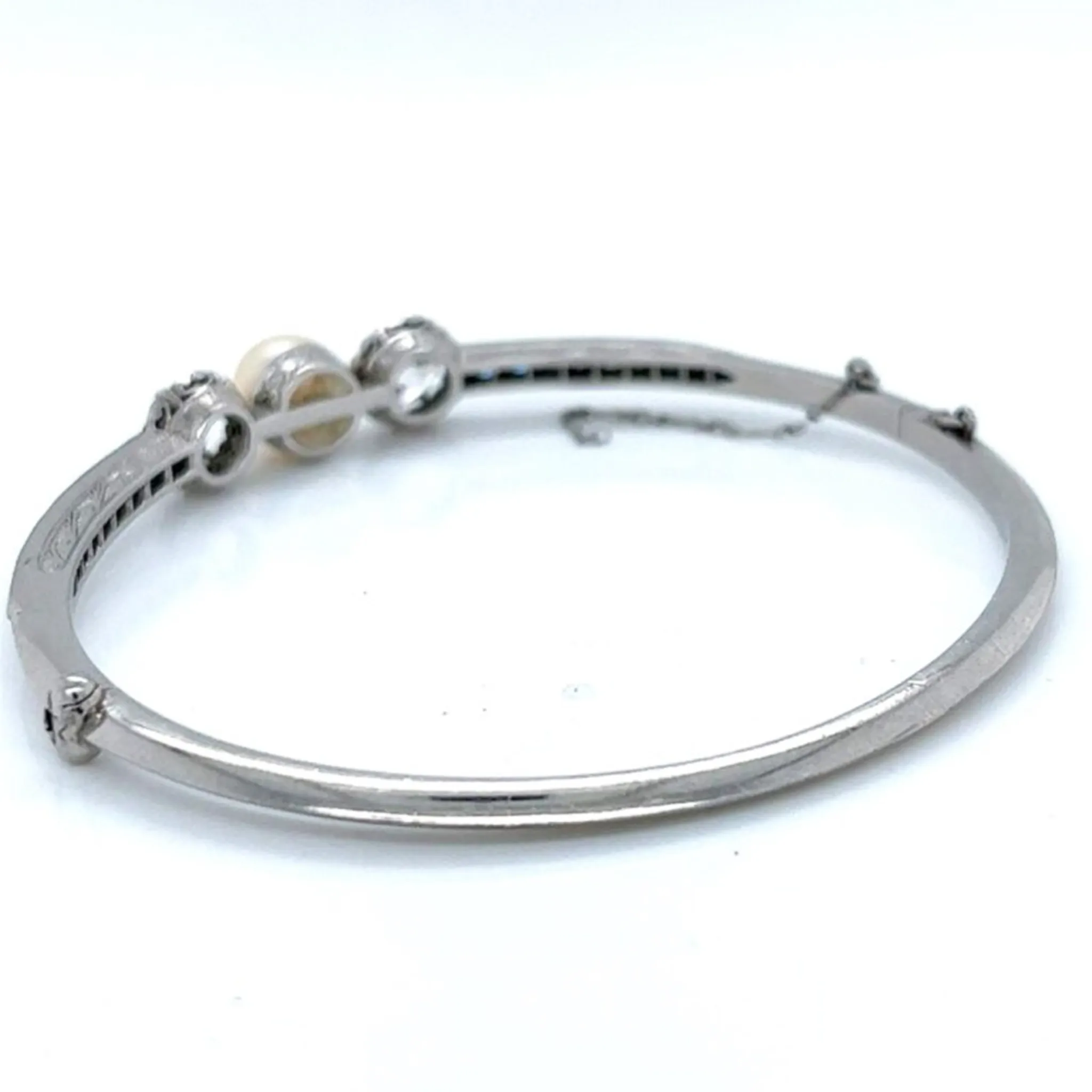 Antique Platinum Natural Pearl & Diamond Bangle Bracelet