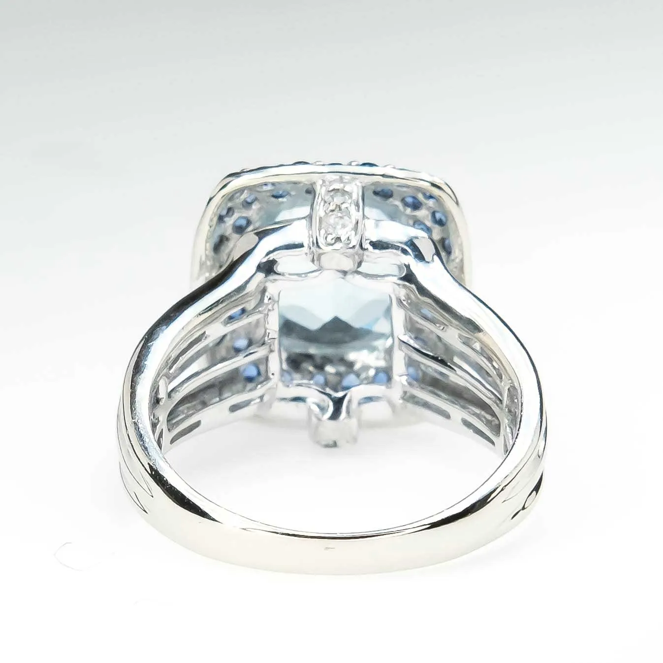 Aquamarine with Created Sapphire and White Topaz Accented Ring in 14K White Gold
