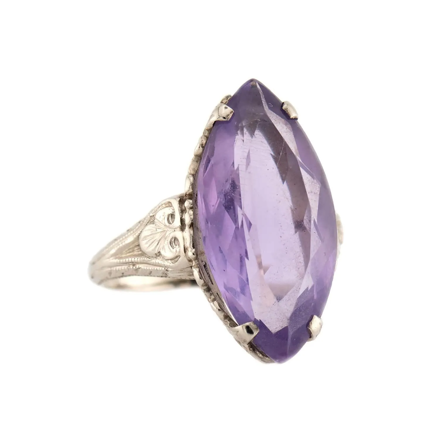 Art Deco 14k Amethyst Navette Ring