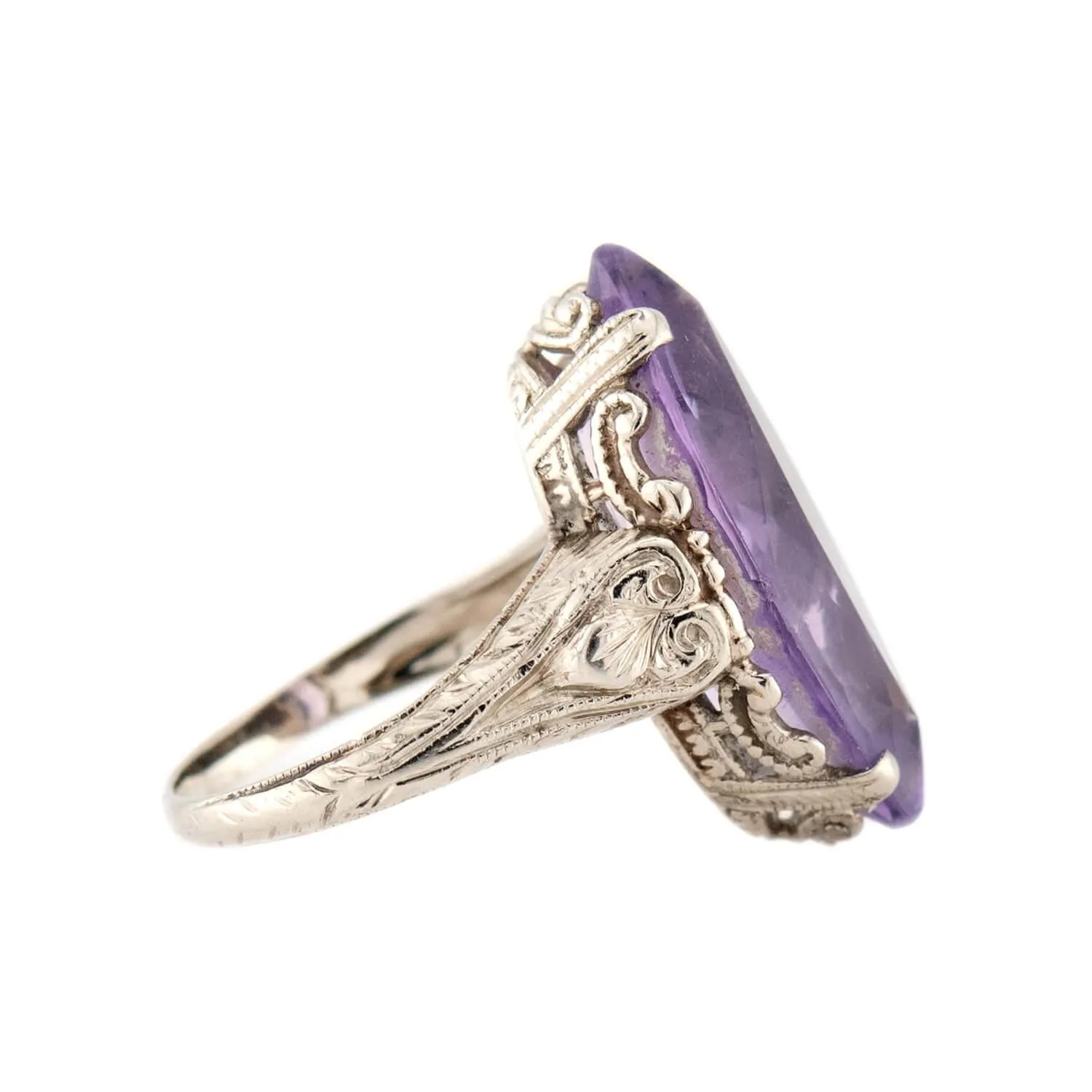 Art Deco 14k Amethyst Navette Ring