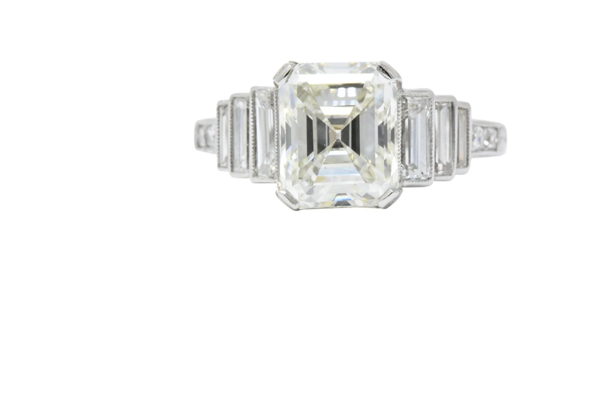 Art Deco 3.64 CTW Asscher Cut Diamond & Platinum Engagement Ring GIA