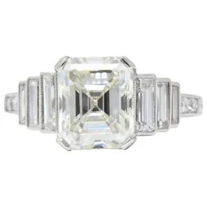 Art Deco 3.64 CTW Asscher Cut Diamond & Platinum Engagement Ring GIA