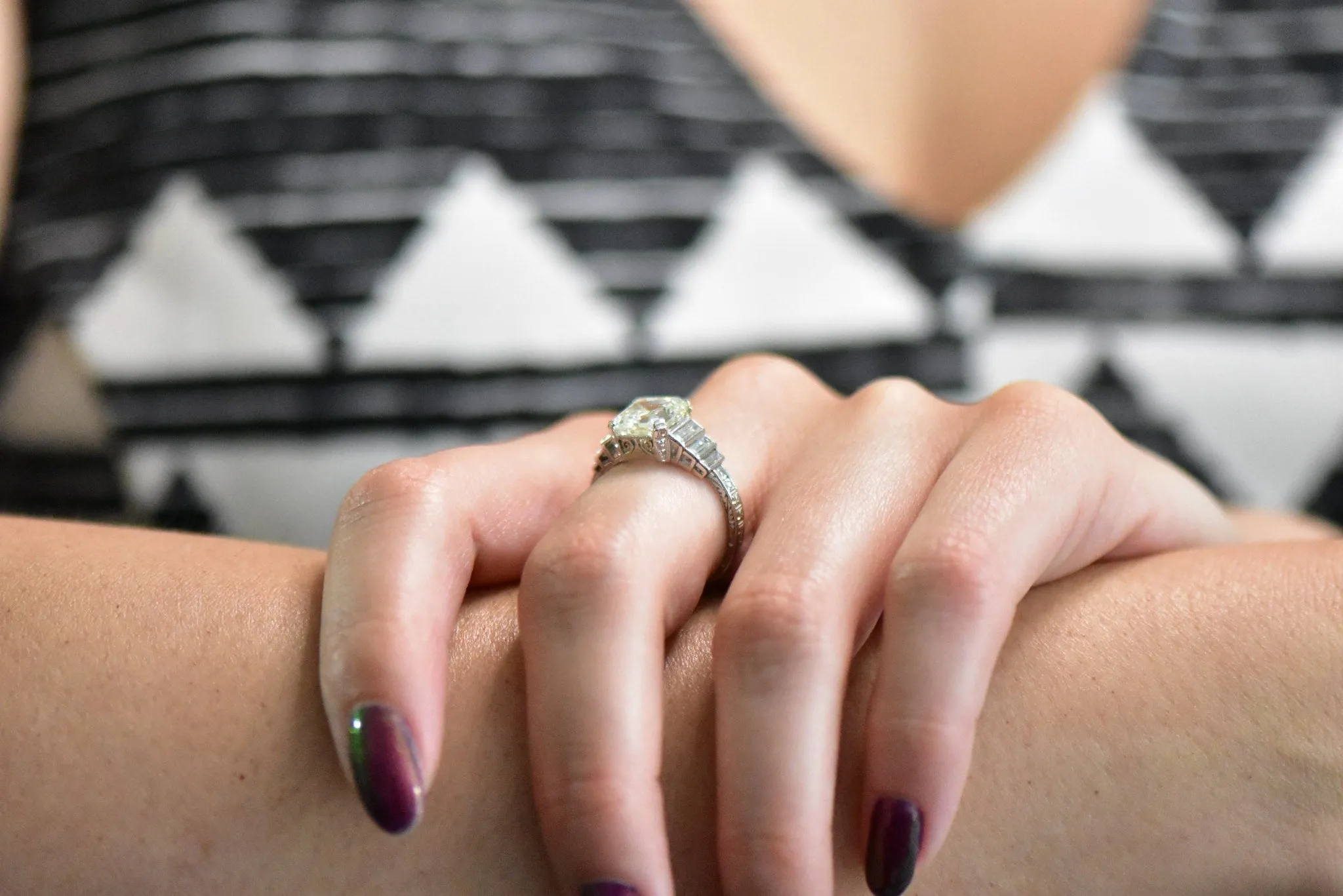 Art Deco 3.64 CTW Asscher Cut Diamond & Platinum Engagement Ring GIA