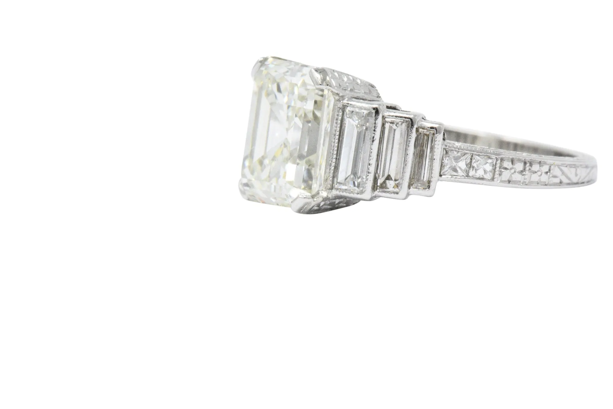 Art Deco 3.64 CTW Asscher Cut Diamond & Platinum Engagement Ring GIA