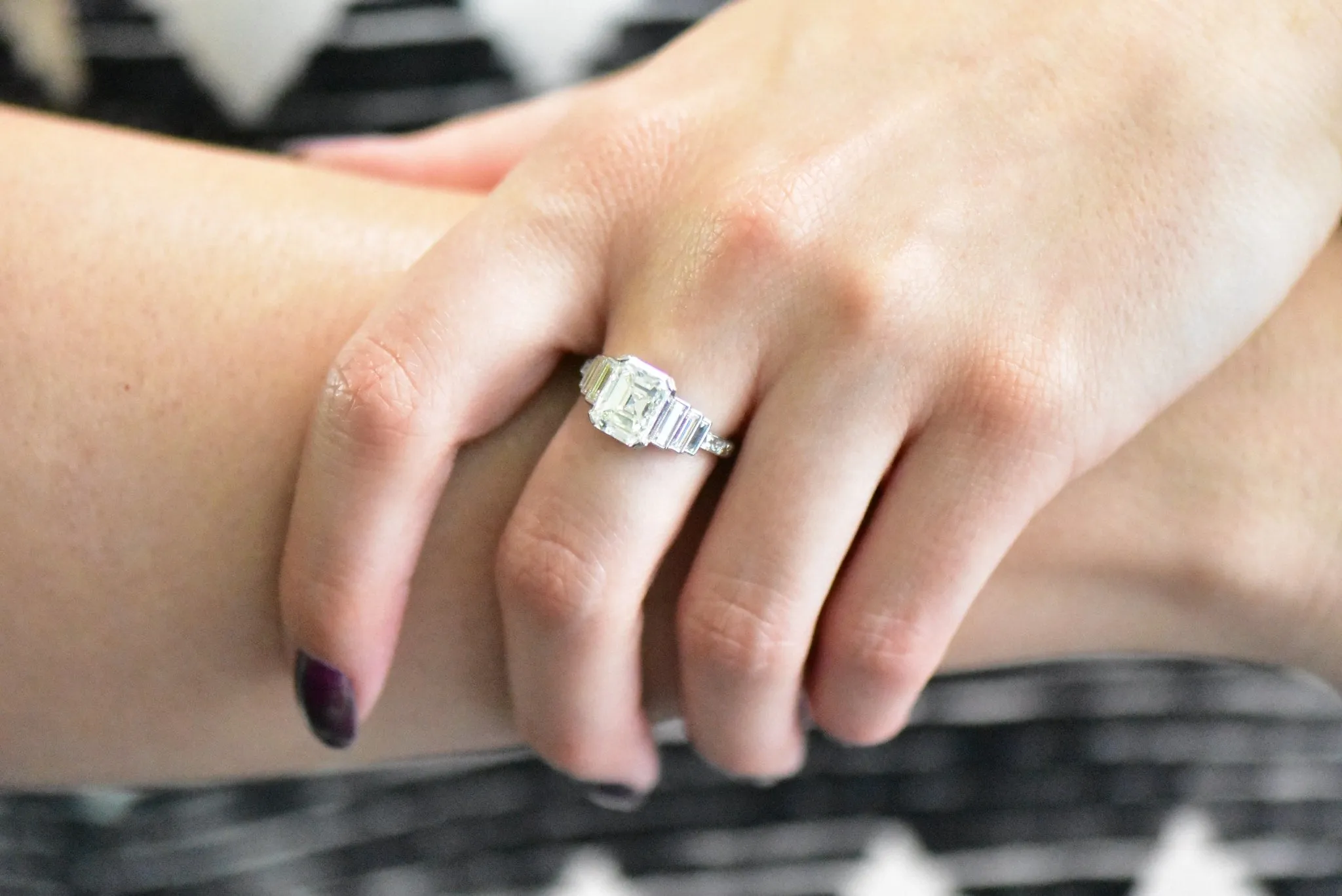Art Deco 3.64 CTW Asscher Cut Diamond & Platinum Engagement Ring GIA