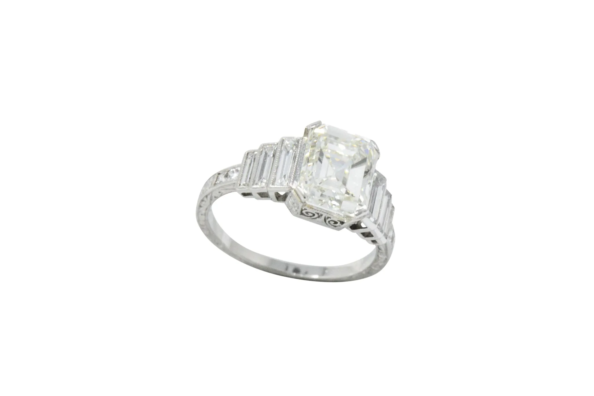 Art Deco 3.64 CTW Asscher Cut Diamond & Platinum Engagement Ring GIA