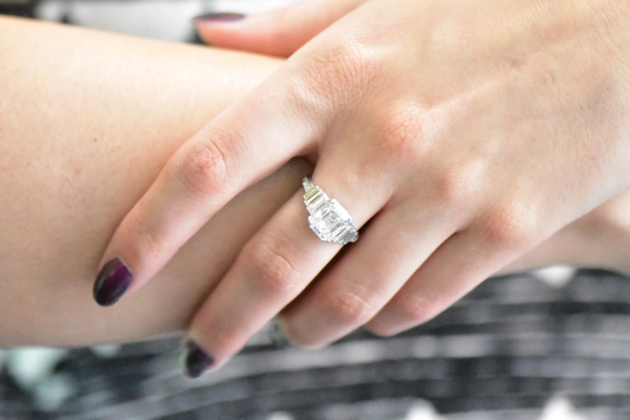 Art Deco 3.64 CTW Asscher Cut Diamond & Platinum Engagement Ring GIA