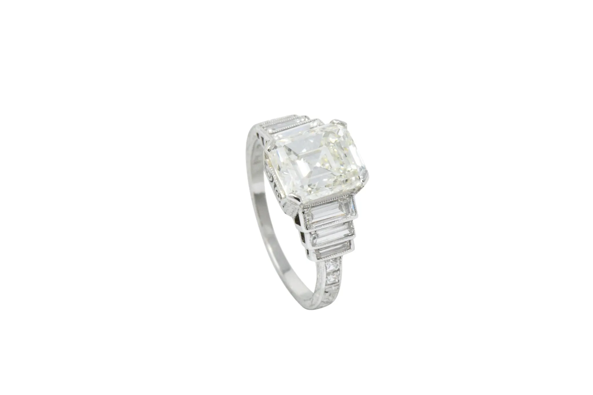 Art Deco 3.64 CTW Asscher Cut Diamond & Platinum Engagement Ring GIA