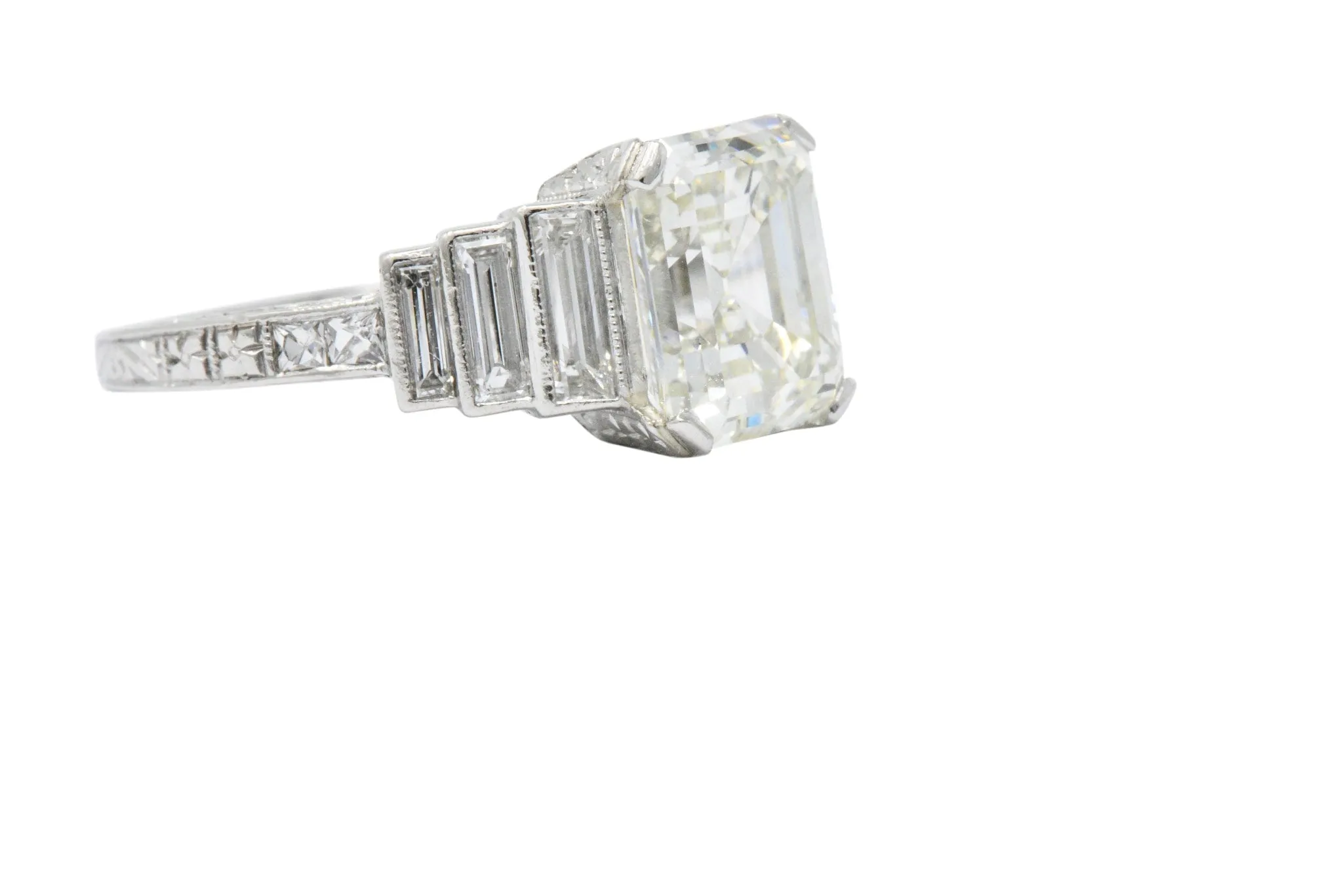Art Deco 3.64 CTW Asscher Cut Diamond & Platinum Engagement Ring GIA