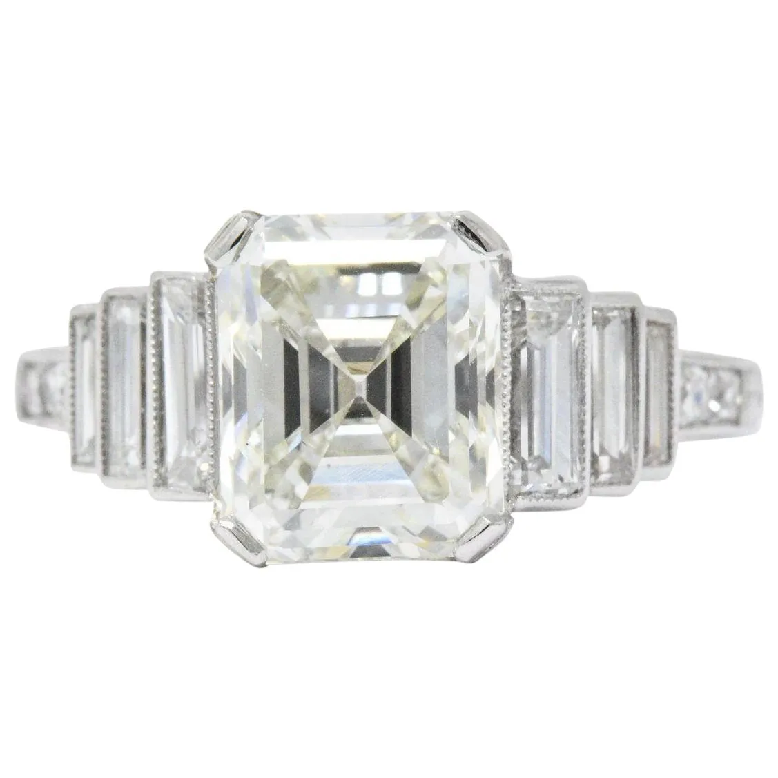 Art Deco 3.64 CTW Asscher Cut Diamond & Platinum Engagement Ring GIA