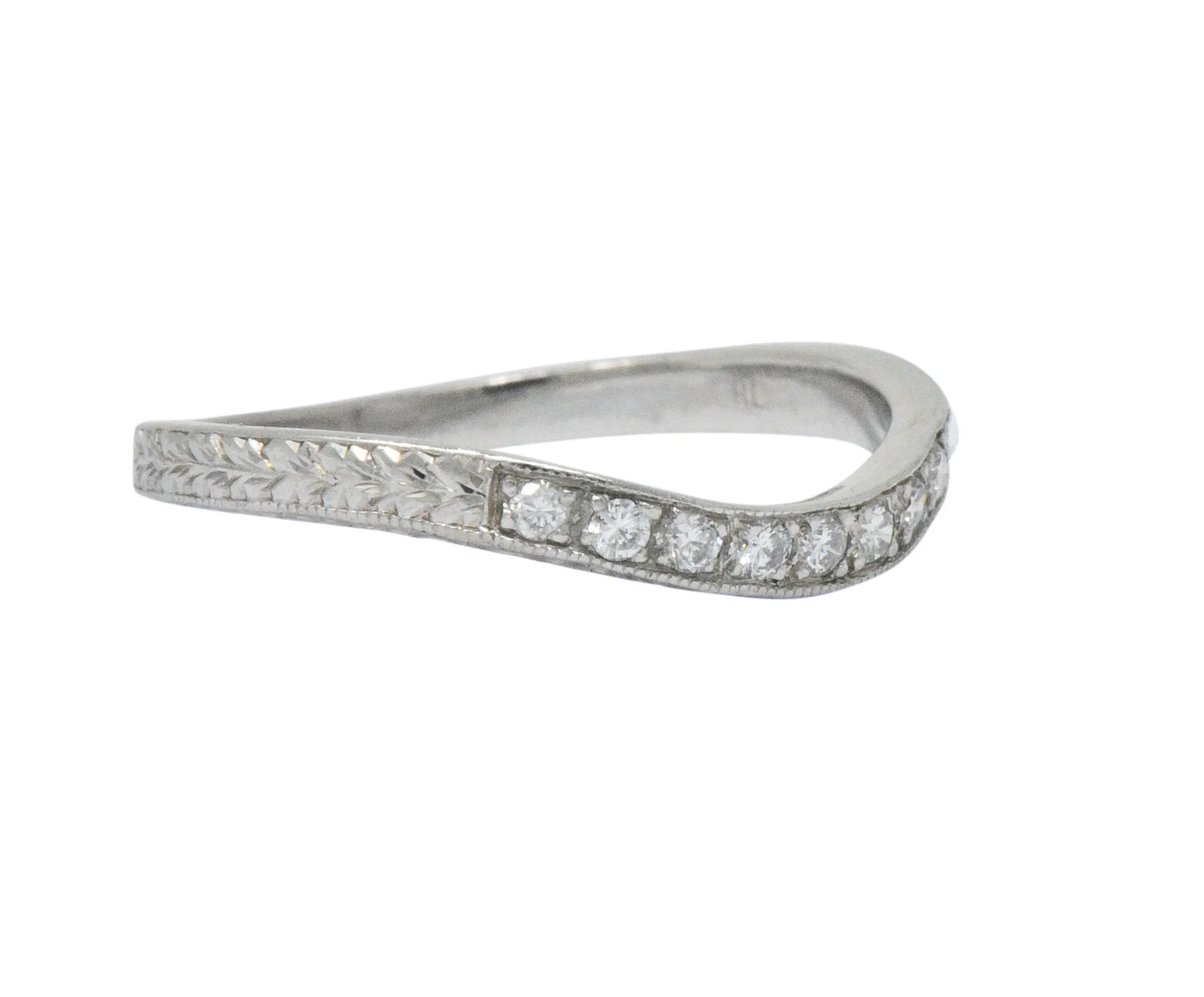 Art Deco Diamond Platinum Contoured Wedding Band Ring