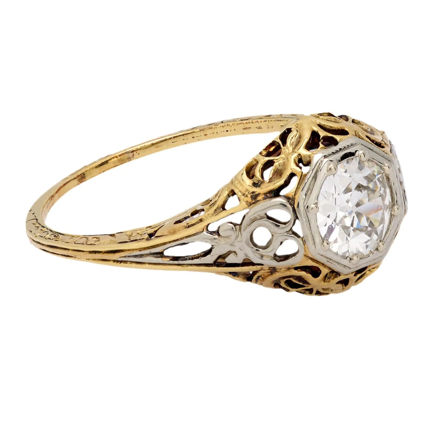 Art Deco old European cut diamond 18k gold engagement ring