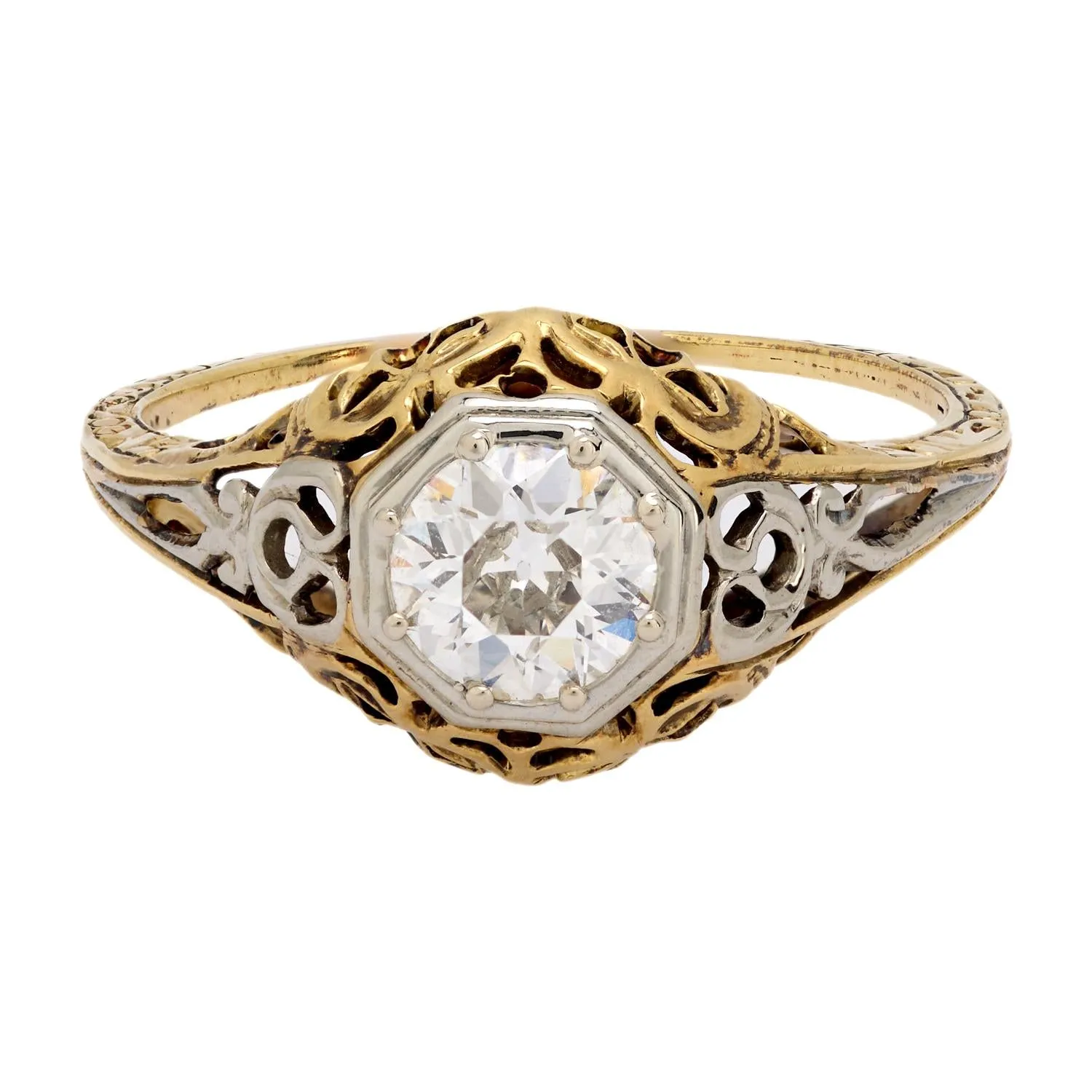 Art Deco old European cut diamond 18k gold engagement ring