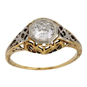 Art Deco old European cut diamond 18k gold engagement ring