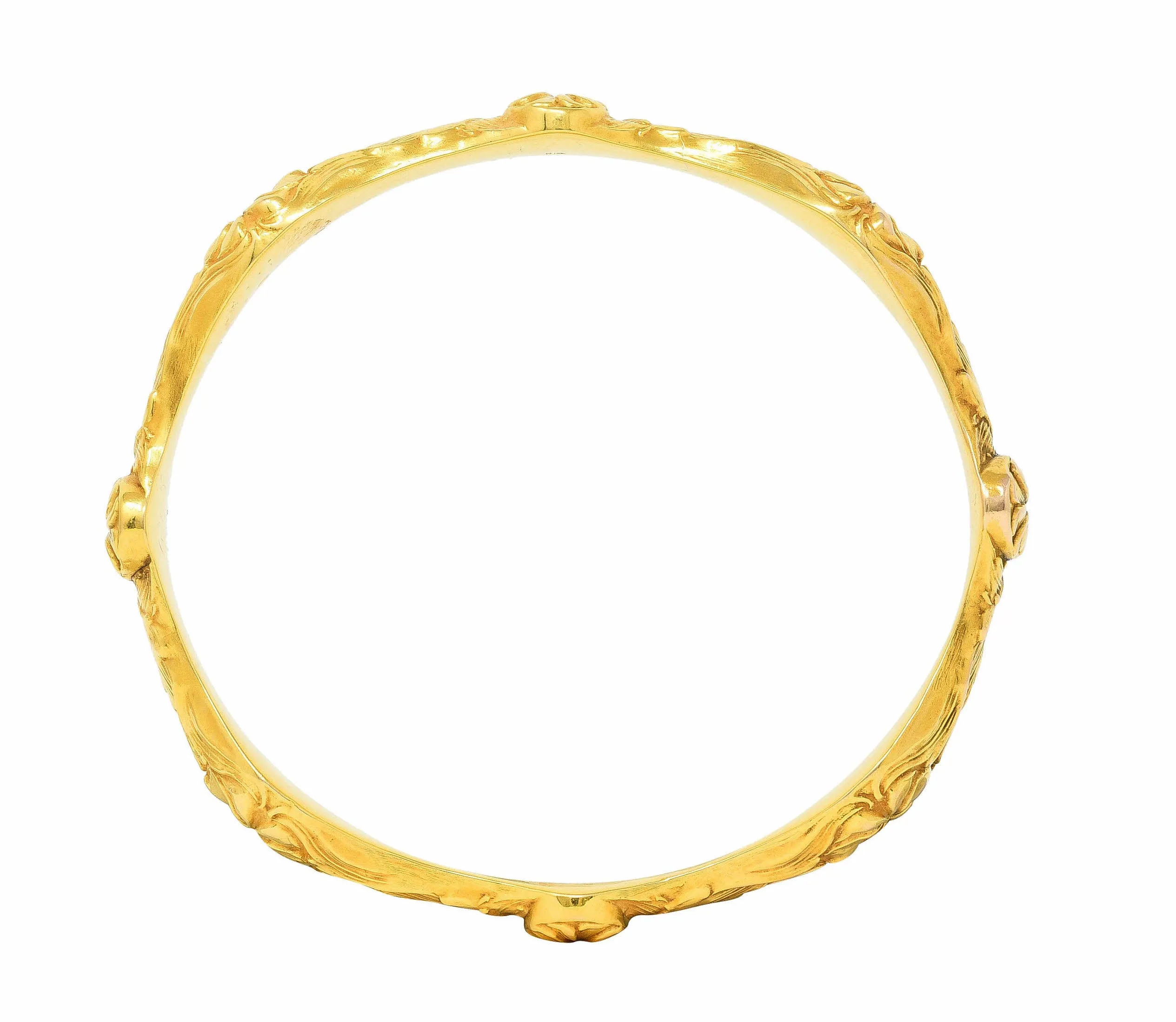 Art Nouveau 14 Karat Yellow Gold Pansy Flower Antique Bangle Bracelet
