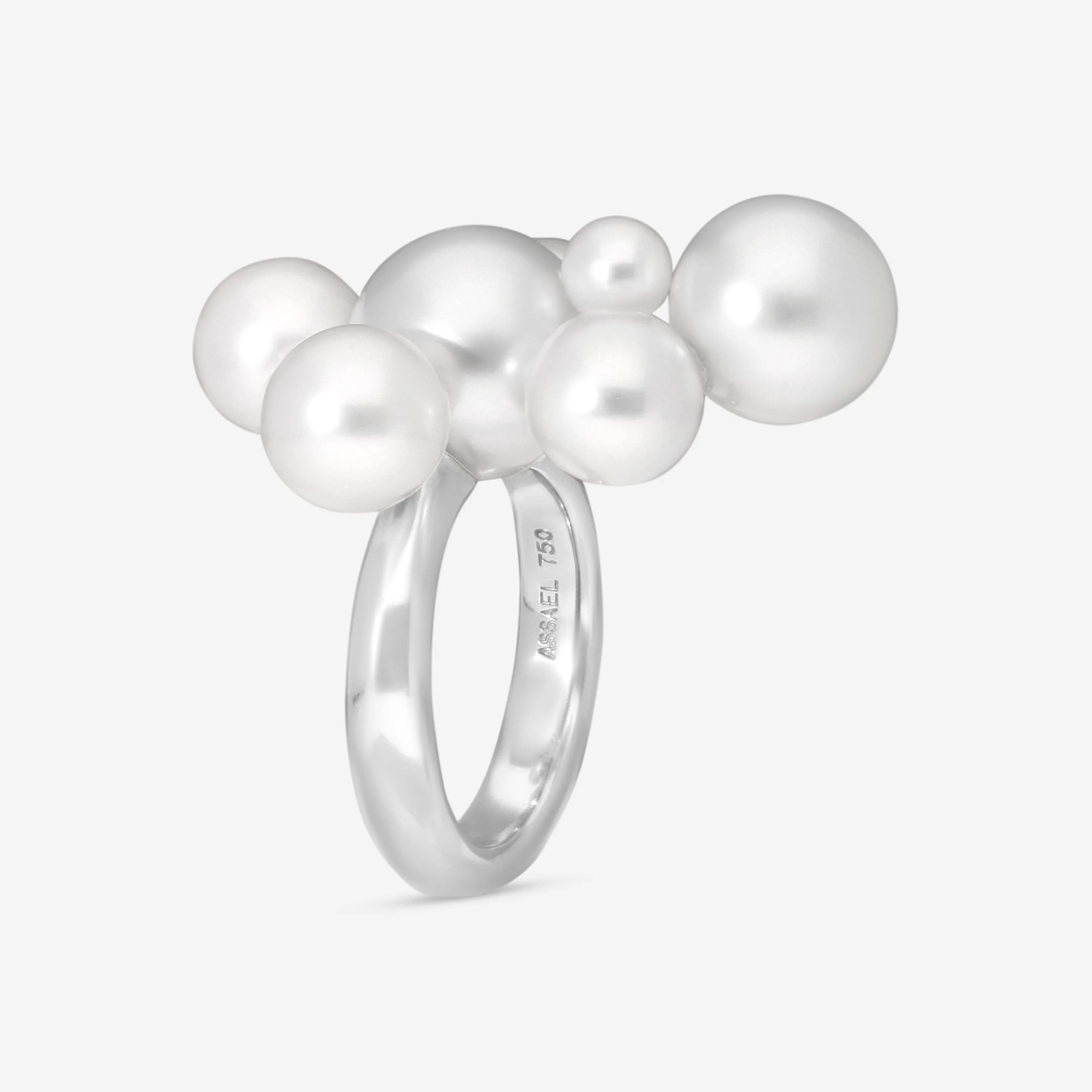 Assael 18K White Gold South Sea & Japanese Akoya Cultured Pearls Multi Bubble Ring Sz. 7 RBUMS-9