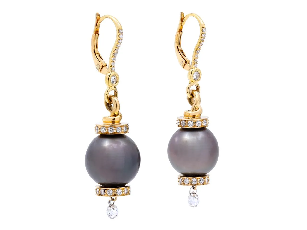 Beladora 'Reimagined' Tahitian Pearl and Diamond Earrings in 18K Gold