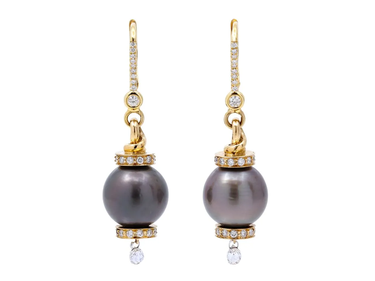 Beladora 'Reimagined' Tahitian Pearl and Diamond Earrings in 18K Gold
