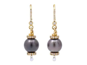 Beladora 'Reimagined' Tahitian Pearl and Diamond Earrings in 18K Gold
