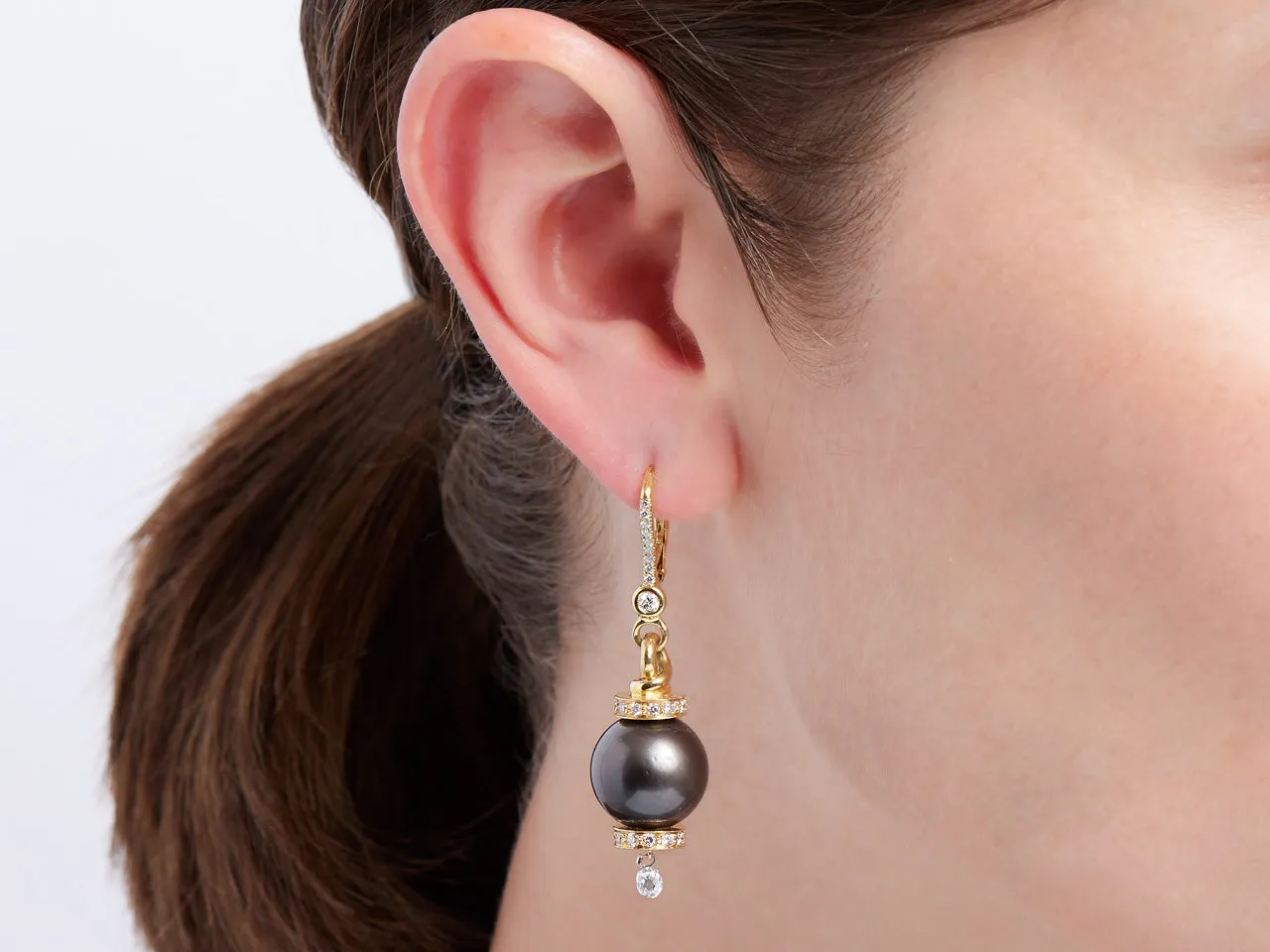 Beladora 'Reimagined' Tahitian Pearl and Diamond Earrings in 18K Gold