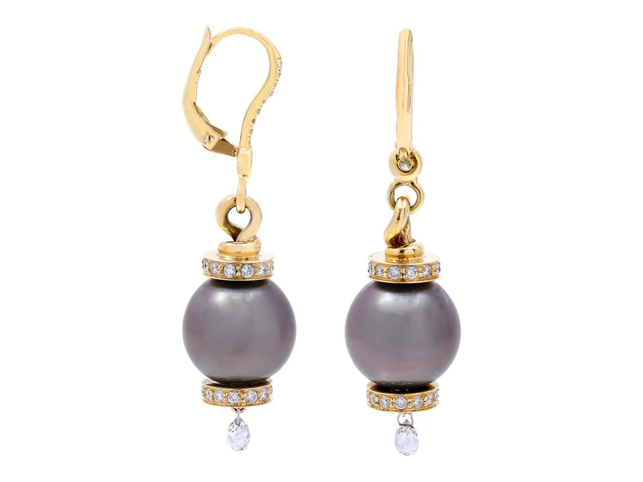 Beladora 'Reimagined' Tahitian Pearl and Diamond Earrings in 18K Gold