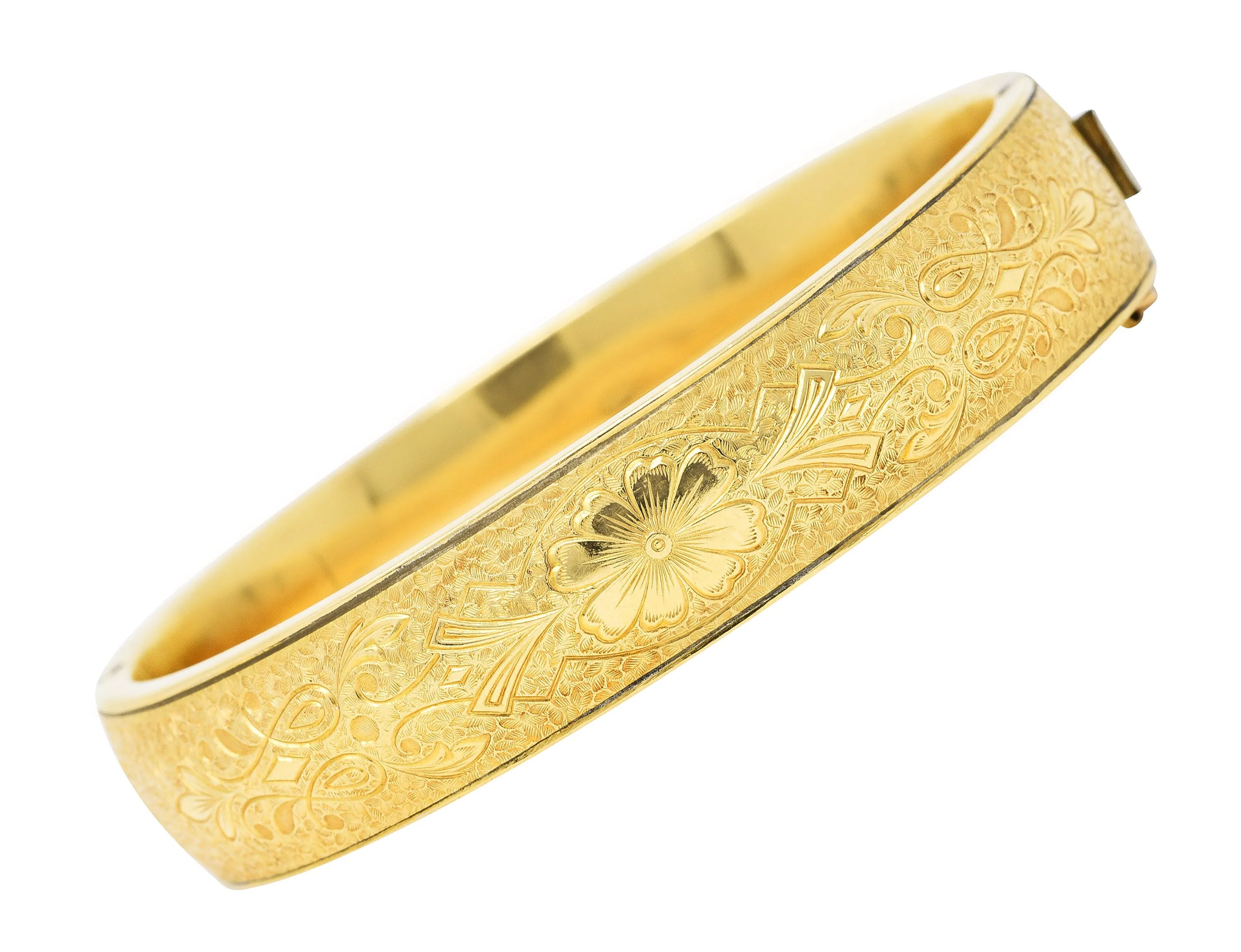 Binder Bros. Retro 14 Karat Yellow Gold Floral Bangle Bracelet