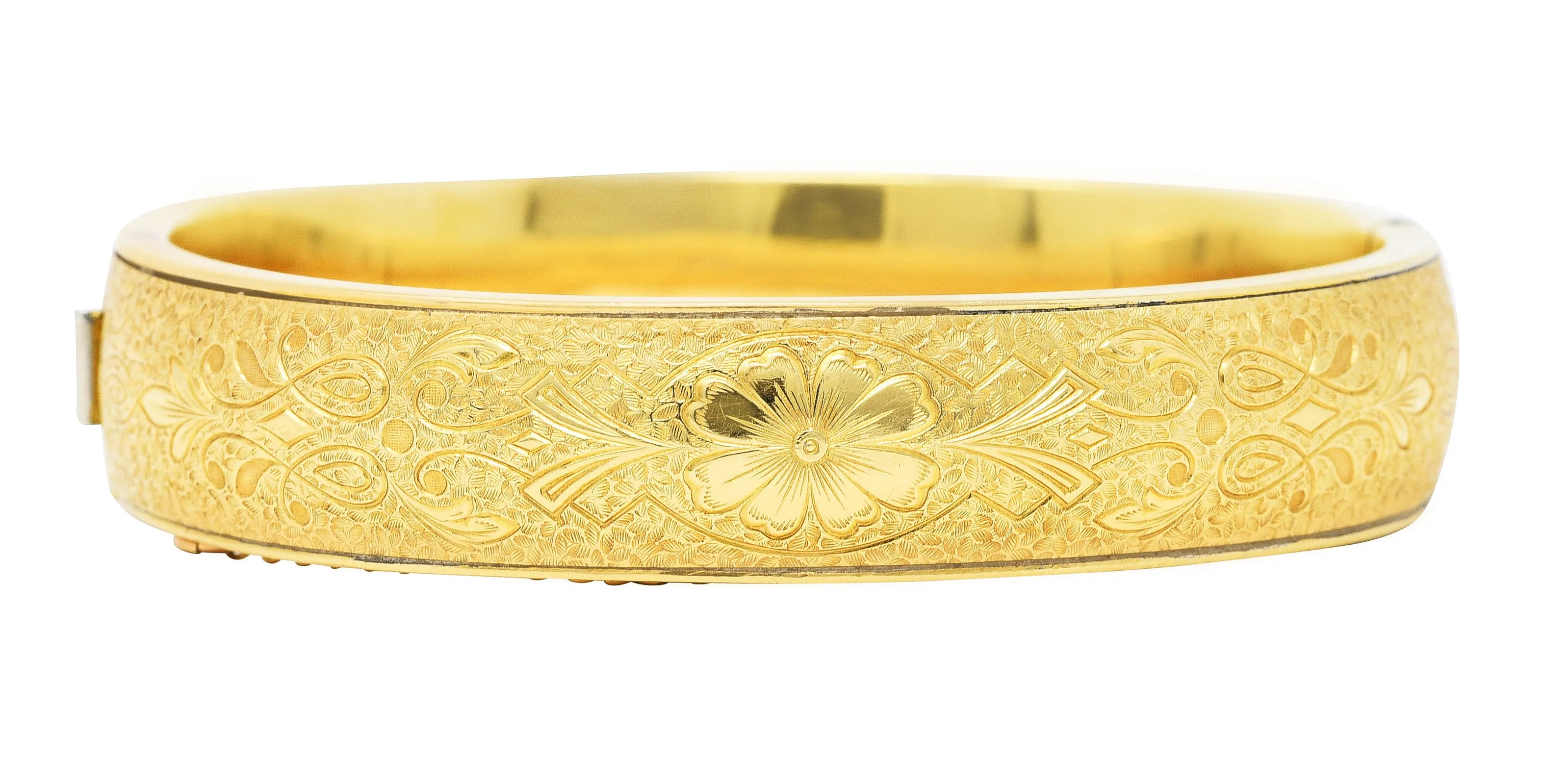 Binder Bros. Retro 14 Karat Yellow Gold Floral Bangle Bracelet