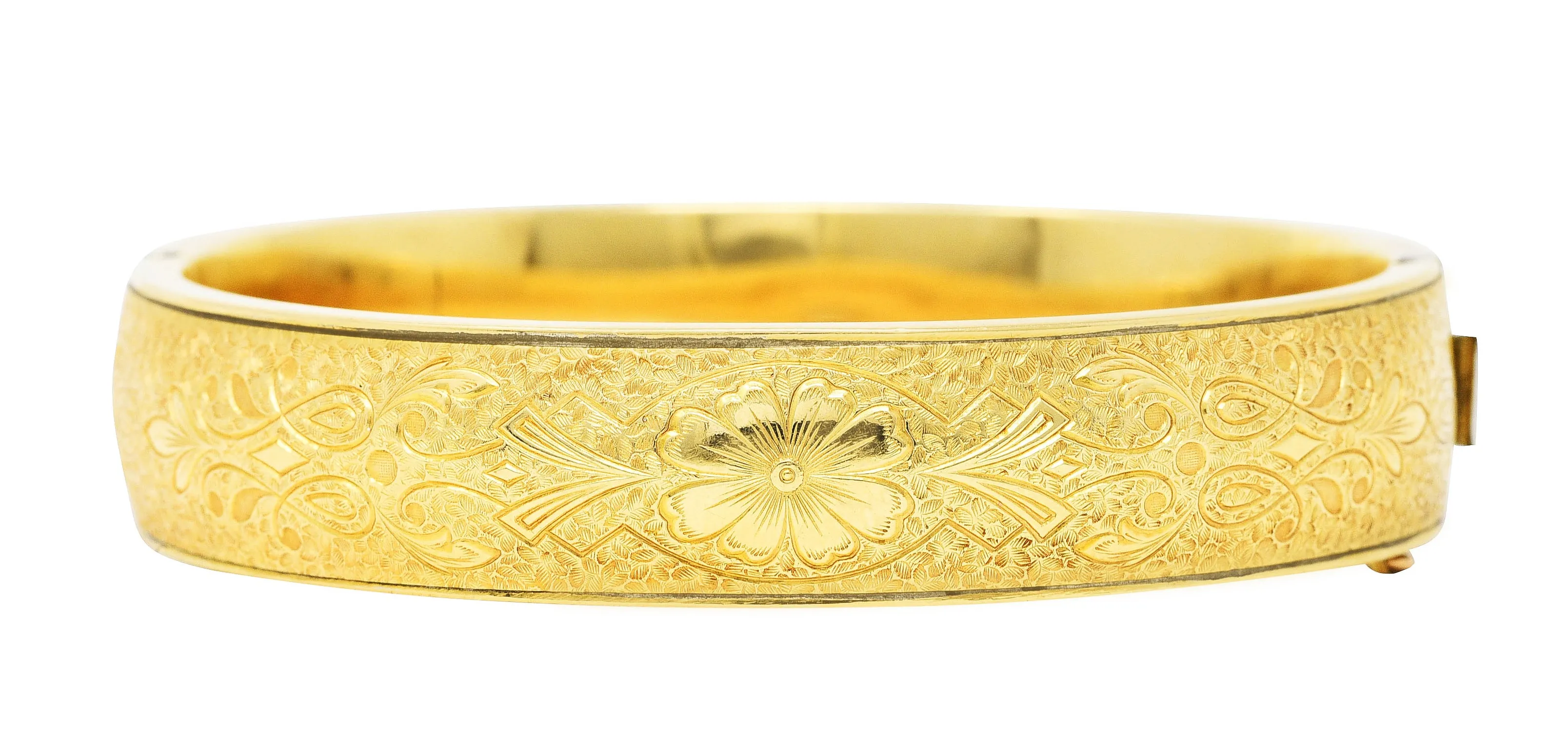 Binder Bros. Retro 14 Karat Yellow Gold Floral Bangle Bracelet