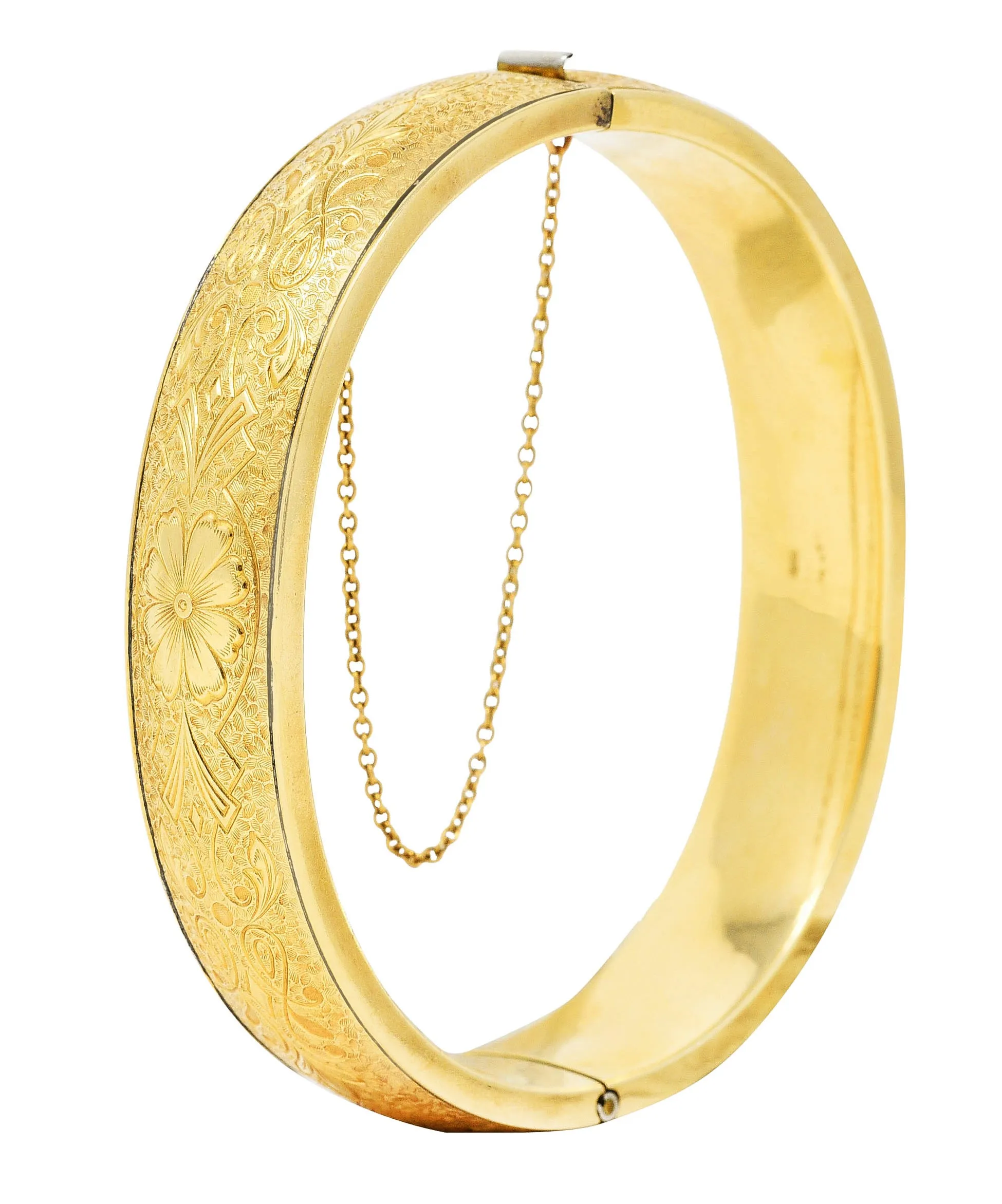 Binder Bros. Retro 14 Karat Yellow Gold Floral Bangle Bracelet