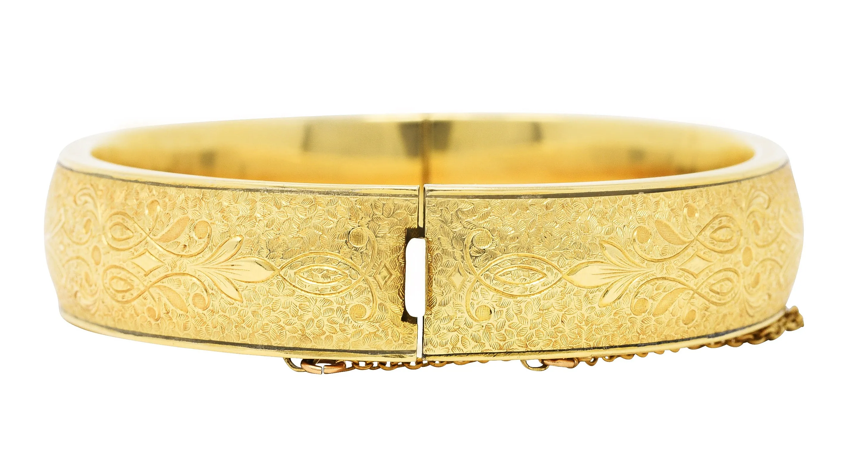 Binder Bros. Retro 14 Karat Yellow Gold Floral Bangle Bracelet