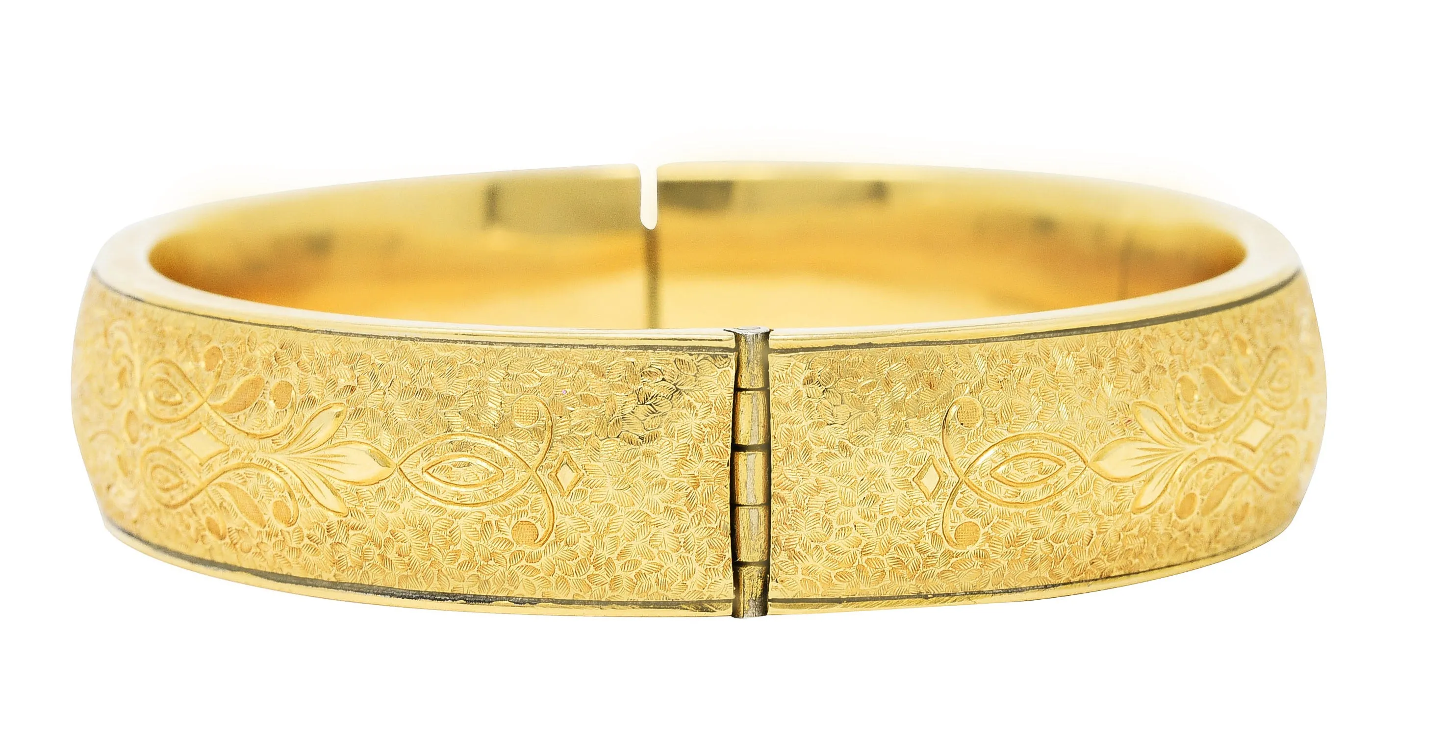 Binder Bros. Retro 14 Karat Yellow Gold Floral Bangle Bracelet