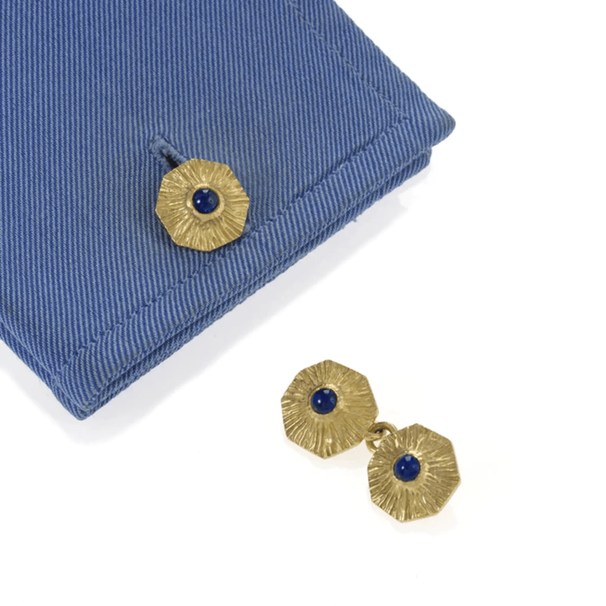 Boucheron Paris 1960s 18KT Yellow Gold Sapphire Cufflinks