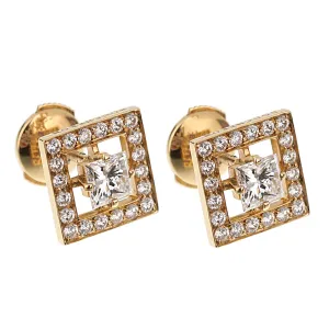 Boucheron Princess Cut Diamond Stud Yellow Gold Earrings