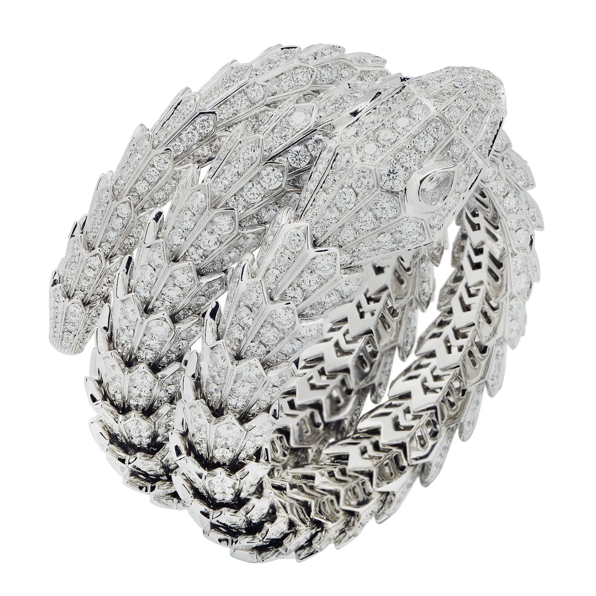 Bulgari Post-1980s 18KT White Gold Diamond Serpenti Bracelet
